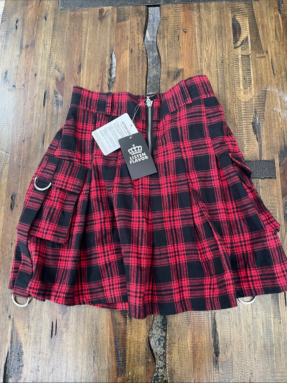 NWT Listen Flavor Skirt Red Plaid Punk Grunge Skater Street Schoolgirl Kawaii